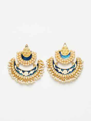 Buy Ferosh Soha Navy-Blue Pearl Chandbalis - Purplle