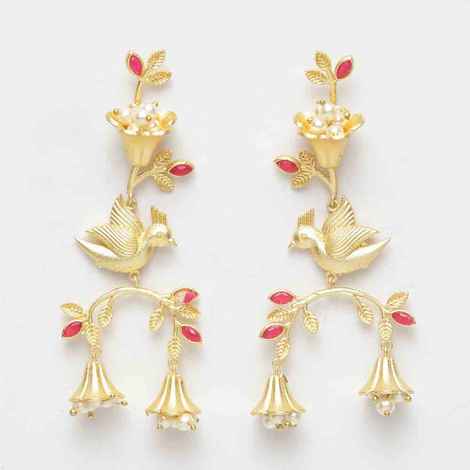 Buy Ferosh Pakhi Ruby Red Golden Drop Ethnic Earrings - Purplle