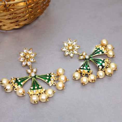 Buy Ferosh Emerald Green Pearl Ethnic Earrings - Purplle