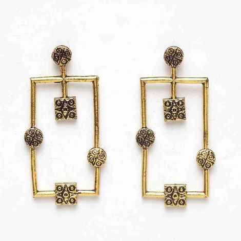 Buy Ferosh Aakriti Oxidized Golden Rectangular Dangler Earrings - Purplle