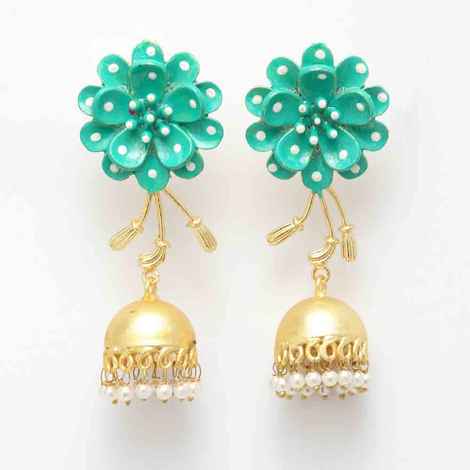 Buy Ferosh Ovia Floral Polka Mint Green Golden Jhumkis - Purplle