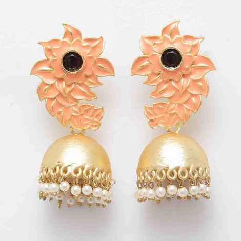 Buy Ferosh Abhaya Florid Peach Golden Jhumki Earrings - Purplle