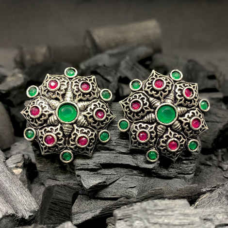 Buy Ferosh Designer Emerald-Ruby Stud Earrings - Purplle