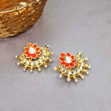 Buy Ferosh Kesari Floral Ethnic Gold Earrings - Purplle