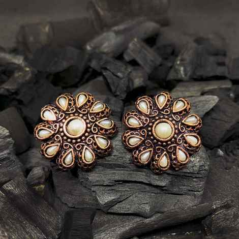 Buy Ferosh Kiandria Brown Pearl Stone Stud Earrings - Purplle