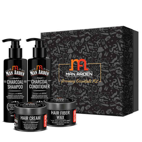 Buy Man Arden Charcoal Shampoo + Charcoal Conditioner + Hair Cream + Hair Fiber Wax - Purplle