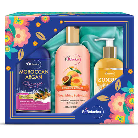 St.Botanica Body Kit: Moroccan Argan Hair Shampoo + Peach & Avocado Shower Gel + Sunrise Brightening Facial Cleanser