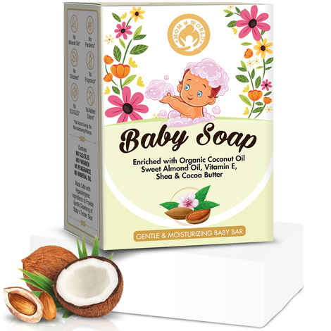 Buy Mom & World Natural Baby Soap Enriched with Organic Coconut Oil, Sweet Almond Oil, Vitamin E, Shea and Cocoa Butter, 125g - No SLS, Paraben, Mineral Oil - Purplle