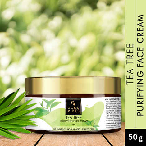 Good Vibes Tea Tree Purifying Face Cream | Lightening, Hydrating, Anti-Acne | No Parabens, No Sulphates, No Mineral Oil, No Animal Testing (50 g)