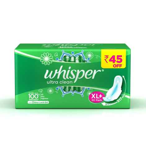 Buy Whisper Ultra Clean Sanitary Pads Extra Large Plus 30 pc Pack - Purplle