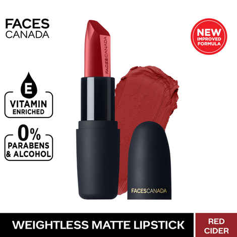 Buy Faces Canada Weightless Matte Lipstick |Jojoba and Almond Oil enriched| Highly pigmented | Smooth One Stroke Weightless Color | Keeps Lips Moisturized | Shade - Red Cider 4g - Purplle