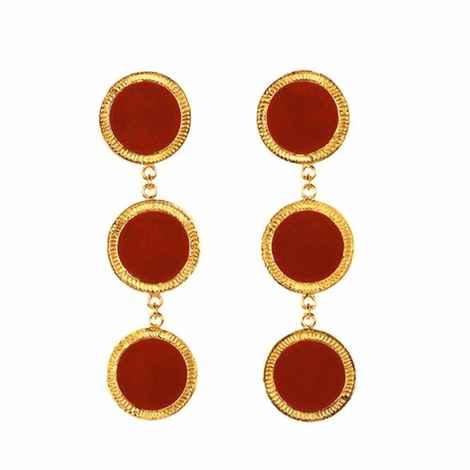 Buy Ferosh Lola Red Golden Tri-Layered Drop Earrings - Purplle