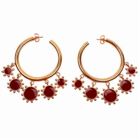 Buy Ferosh Paisley Golden Red Stone Open Hoop Earrings - Purplle