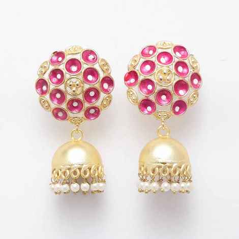 Buy Ferosh Kanishka Golden-Pink Jhumki Earrings - Purplle
