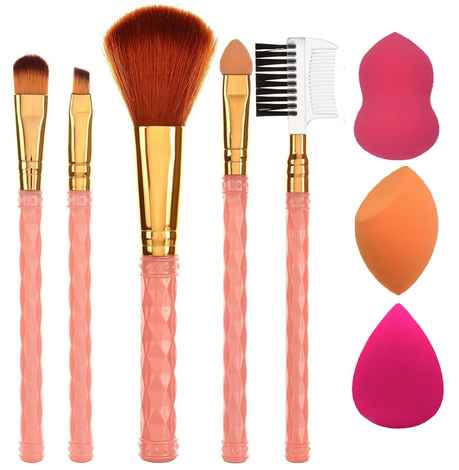 Buy AY Makeup Brush Set of 5 and 3 Makeup Sponge Puff (Colour May Vary) - Purplle