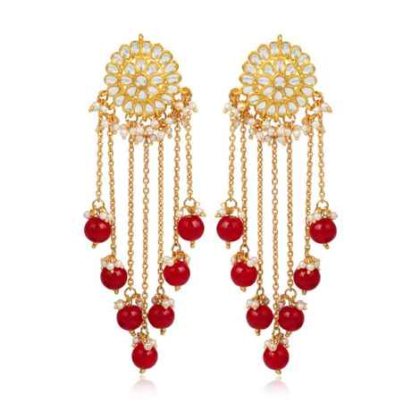 Buy Karatcart Designer GoldPlated Chain Red Pearl Drop Hanging Earring for Women - Purplle