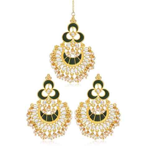 Buy Karatcart GoldPlated FashionGreen Meena Chandbali Dangler Stylish Fancy Party Wear Earrings with Maang-Tikka - Purplle
