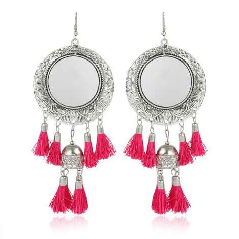 Buy Karatcart Jaipuri Designer Vintage Oxidised Silver Tribal Dangler Hanging Mirror Earring Antique Jewellery - Purplle
