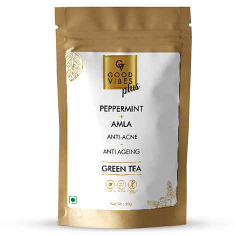 Buy Good Vibes Plus Anti-Acne + Anti-Ageing Green Tea - Peppermint + Amla (50 gm) - Purplle