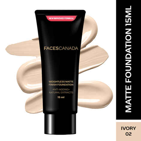 Buy FACES CANADA Weightless Matte Finish Foundation - Ivory, 15ml | Lightweight Natural Finish | Anti-Ageing | Enriched With Olive Seed Oil, Grape Extract, Shea Butter - Purplle