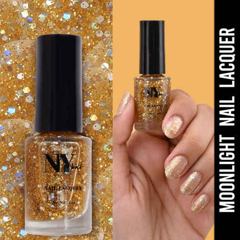 Buy NY Bae Nail Lacquer, Glitter | Shimmer Paint | Chip Resistant Polish | Highly Pigmented | Gold - The Bronx Moonlight 8 (6 ml) - Purplle
