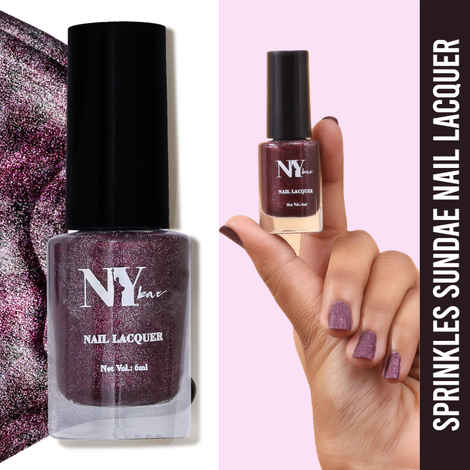 Buy NY Bae Sugar Effect Sprinkles Sundae Nail Lacquer - Wine Sprinkles Sundae 2 (6 ml) | Wine | Sugar Effect | Highly Pigmented | Chip Resistant | Non-Yellowing | Streak-free Application | Cruelty Free | Non-Toxic - Purplle