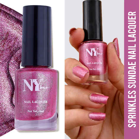 Buy NY Bae Sugar Effect Sprinkles Sundae Nail Lacquer - Dragonfruit Sprinkles Sundae 13 (6 ml) | Pink | Sugar Effect | Highly Pigmented | Chip Resistant | Non-Yellowing | Streak-free Application | Cruelty Free | Non-Toxic - Purplle