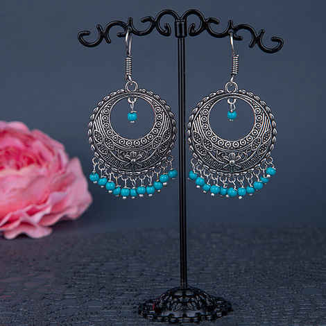 Buy Queen Be Oxidised Shepherd Hook Chandbali, Turquoise Blue Beads - EJ19003 - Purplle
