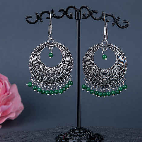 Buy Queen Be Oxidised Shepherd Hook Chandbali, Emerald Green Beads - EJ19004 - Purplle