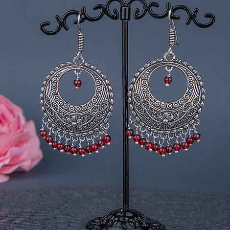 Buy Queen Be Oxidised Shepherd Hook Chandbali, Ruby Red Beads - EJ19005 - Purplle