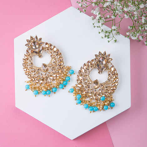 Buy Queen Be Kundan, Turquoise Blue Beads Chandbali - EV19005 - Purplle