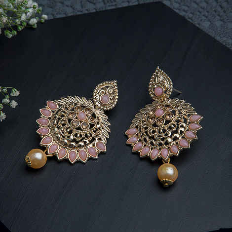 Buy Queen Be Antique Pink Color Stones Gold Plated Chandbali - EV19011 - Purplle