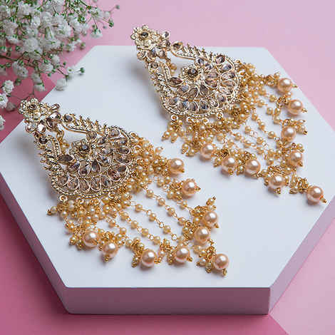 Queen Be Gold Plated Brown Stones, Dangling Golden Bead Balls Earring - EV19012