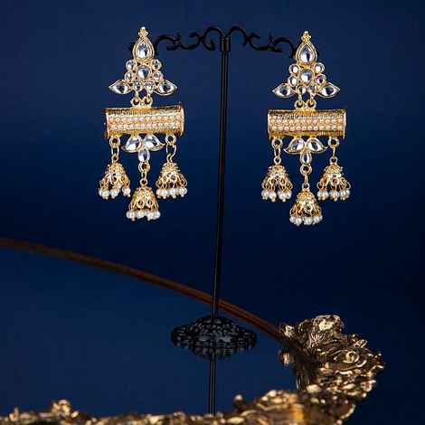 Buy Queen Be Gold Plated Kundan And Pearls Trio Jhumki - EV19020 - Purplle