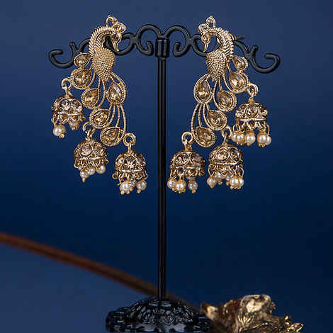 Buy Queen Be Peacock Jhumki Brown Stones Earrings - EV19025 - Purplle