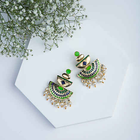 Buy Queen Be Green Enamel, Pearls Chandelier Earrings - EV19026 - Purplle
