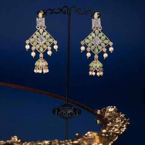 Buy Queen Be Diamond Look Geometric Pattern Green Color Earrings - EV19028 - Purplle
