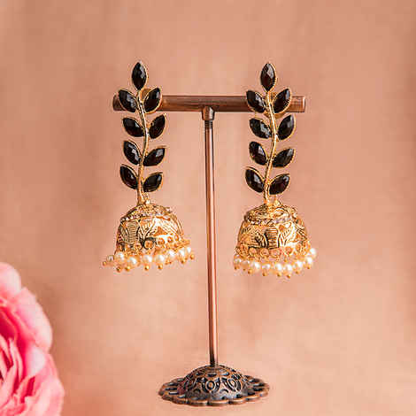 Buy Queen Be Black Enamel Leaf Jhumkis - EV19029 - Purplle