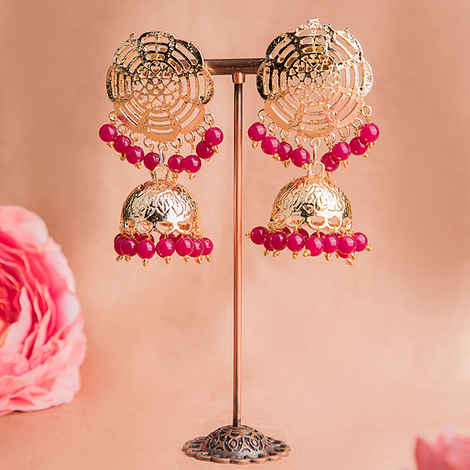 Buy Queen Be Gold Plated Jhumki, Ruby Red Beads - EV19033 - Purplle