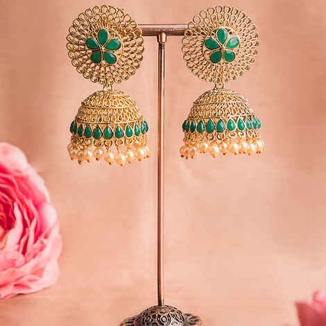 Buy Queen Be Gold Plated Jhumki, Emerald Green Beads - EV19034 - Purplle