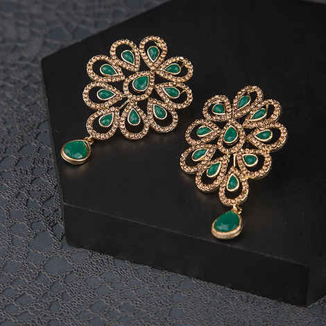 Buy Queen Be Flower Emerald Green Color Stone Earrings - EV19042 - Purplle
