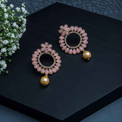 Buy Queen Be Wreath Chandbalis, Pink Colour Stone & Pearl Drop - EV19049 - Purplle