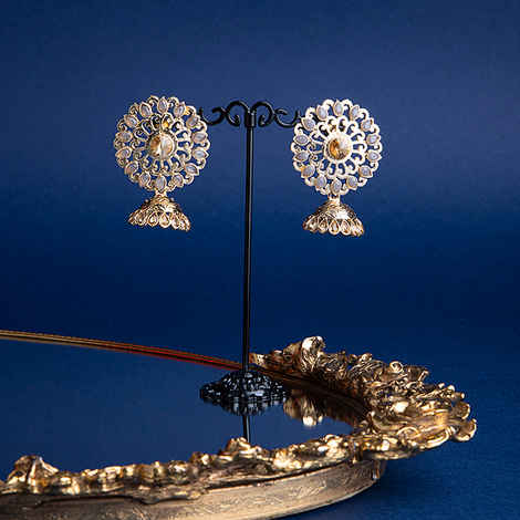 Buy Queen Be Champagne Brown Stone Studded Jhumkis - EV19052 - Purplle