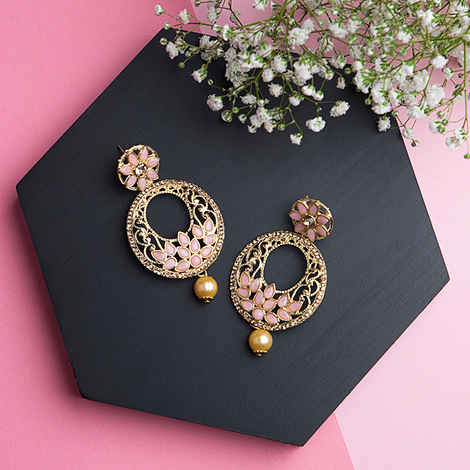 Buy Queen Be Gold Round Pink Studded Chandbalis - EV19054 - Purplle