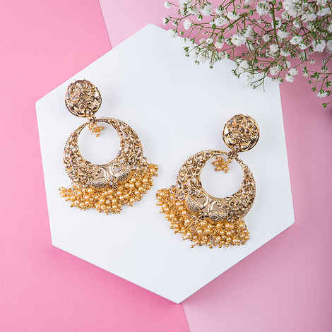 Buy Queen Be Twin Peacock Traditional Chandbalis, Pearls And Brown Stone - EV19056 - Purplle