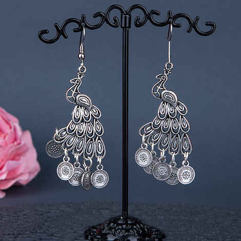 Buy Queen Be Oxidised Peacock & Coin Feather Danglers - EP19017 - Purplle