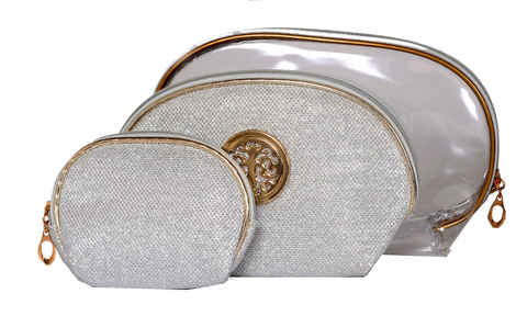 Buy Bonjour Paris Coat Me 3 pc Women's Multi Purpose Makeup Bag / Vanity Pouch / Travel Kit / Cosmetic Bag Organiser (Silver) - Purplle