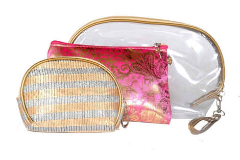 Buy Bonjour Paris Coat Me Women's Multi purpose 3 pc Vanity Pouch / Makeup Bag Organiser (Pink) - Purplle