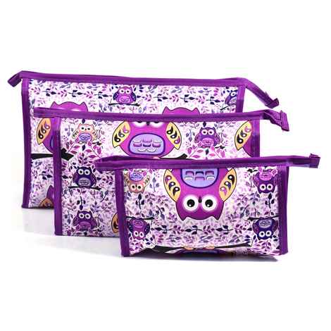 Buy Bonjour Paris Coat Me 3 pc Women's Multi Purpose Makeup Bag / Cosmetic Pouch Purple Bird - Purplle