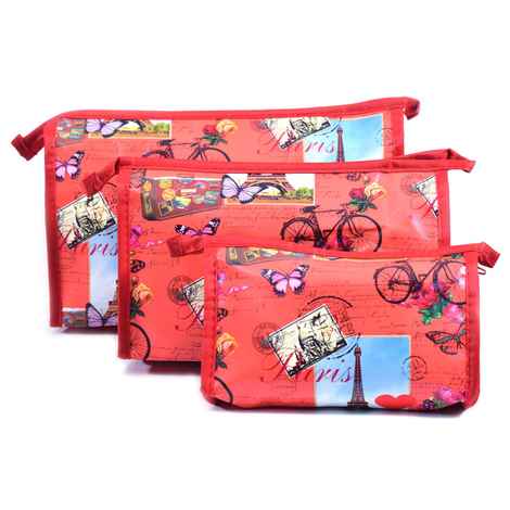 Buy Bonjour Paris Coat Me 3 pc Women's Multi Purpose Makeup Bag / Cosmetic Pouch Tower Red - Purplle